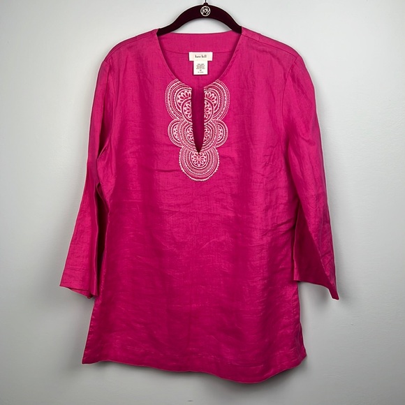 Kate Hill NWT 100% linen medium embroidered top - Picture 1 of 10